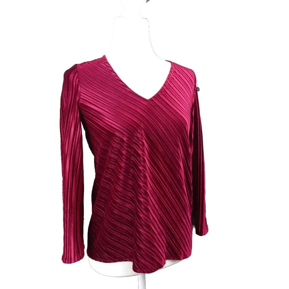 ALFANI Women's Size PP Rich Red Ribbed Elegant Tunic Blouse Excellent Condition